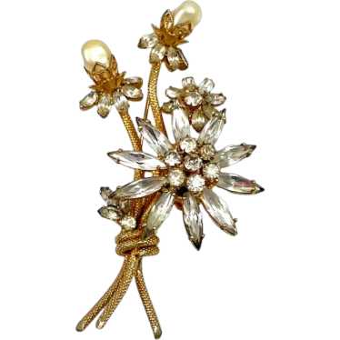 Vintage Vendome Sterling Gold cheapest Plated Rose Rhinestone Flower Brooch