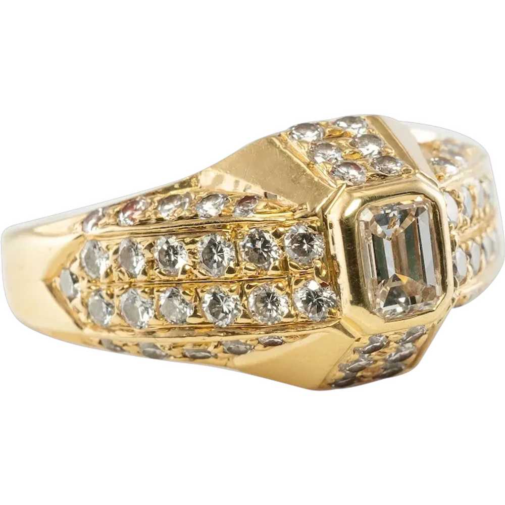 Natural Diamond Ring 18K Gold Band Geometric Ring… - image 1