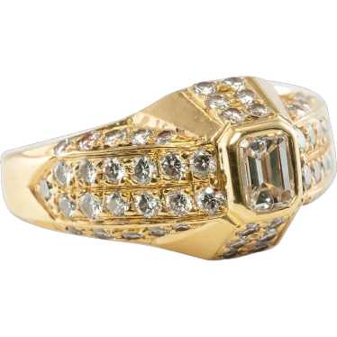 Natural Diamond Ring 18K Gold Band Geometric Ring… - image 1