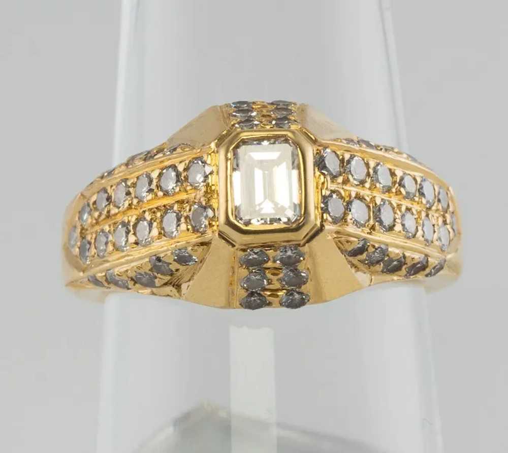 Natural Diamond Ring 18K Gold Band Geometric Ring… - image 2