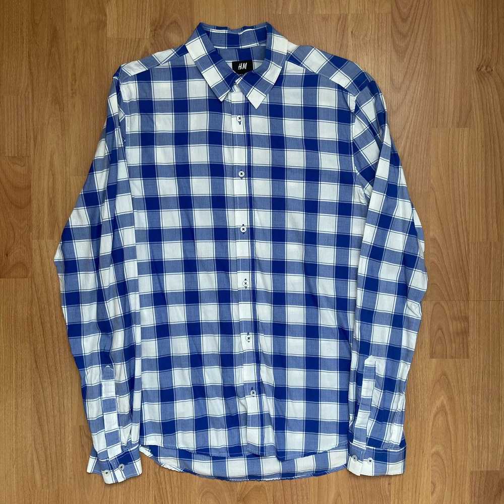 H&M H&M Men’s Checkered Blue Button Up Shirt Size… - image 1