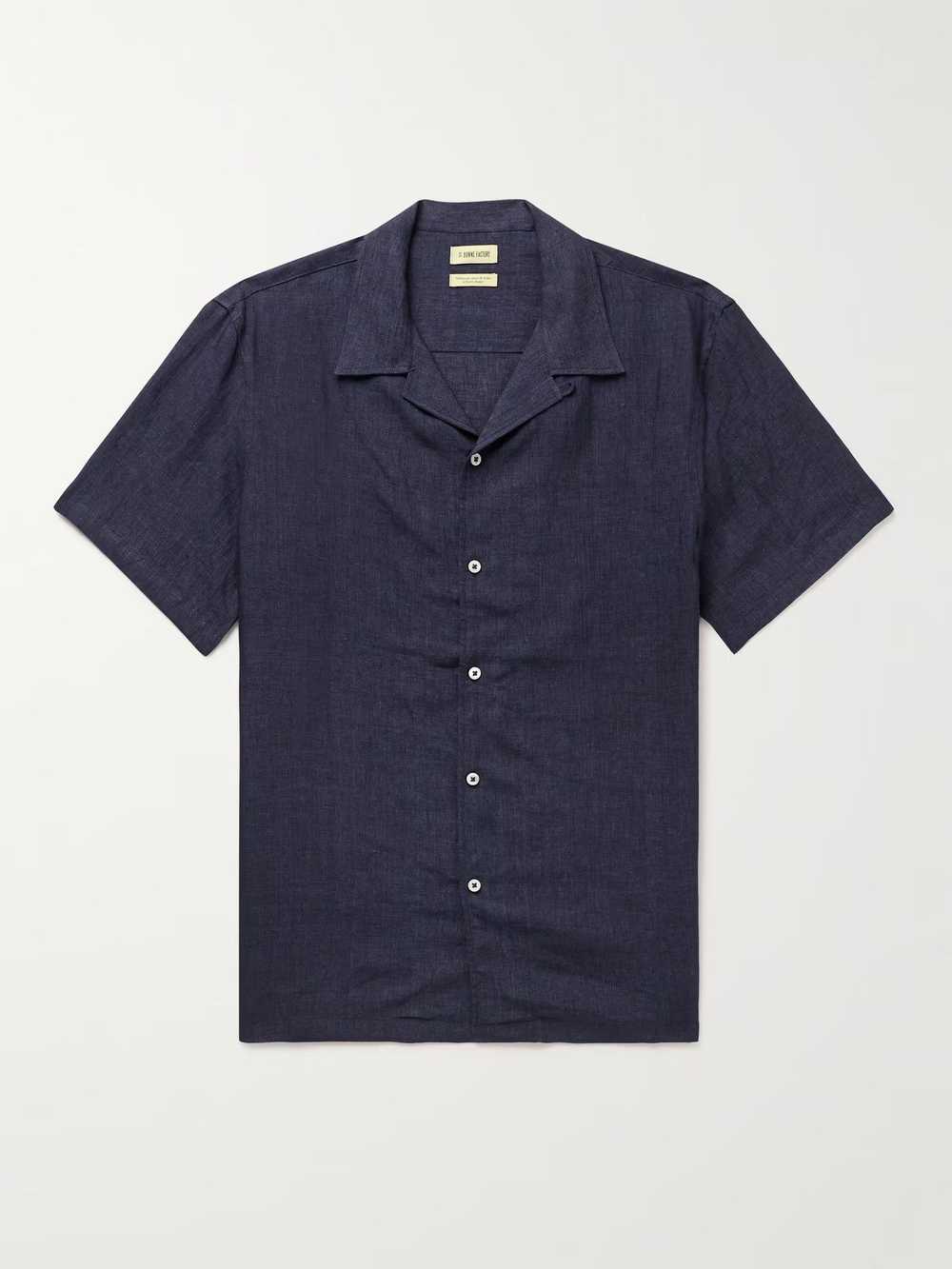 De Bonne Facture Navy linen camp collar shirt - image 3