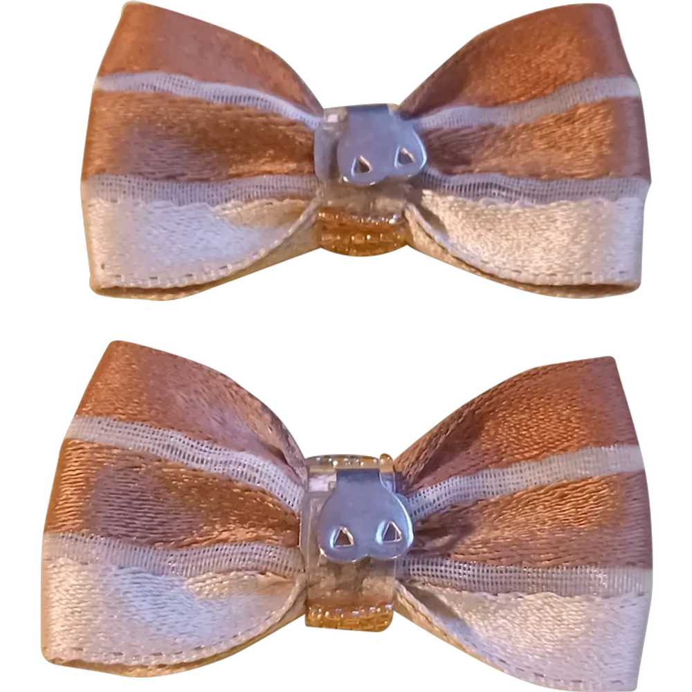 Bow Shaped Brown Cream Colored Fabric Glass Seed … - image 3