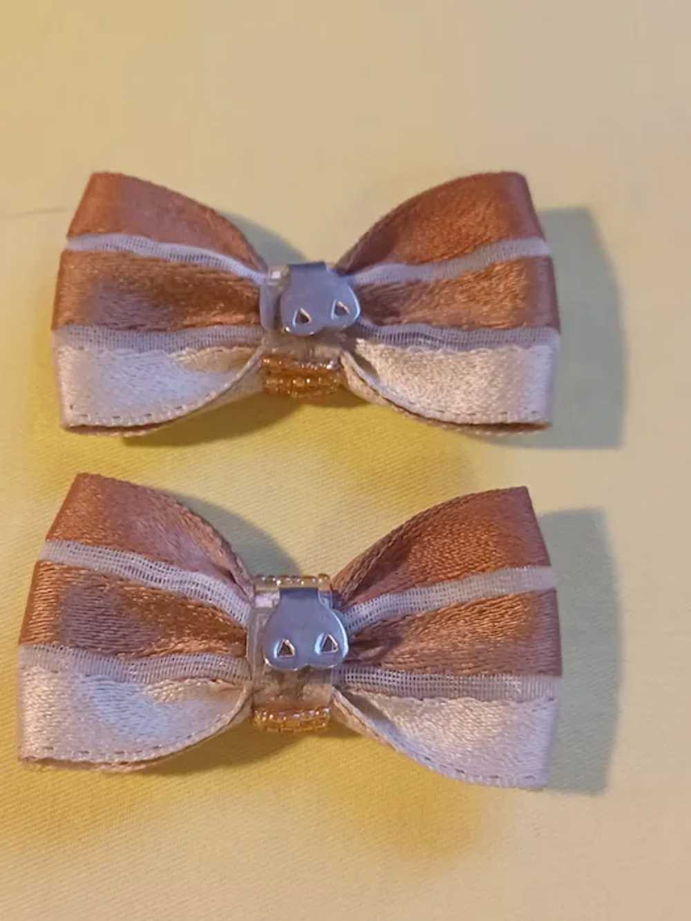 Bow Shaped Brown Cream Colored Fabric Glass Seed … - image 5