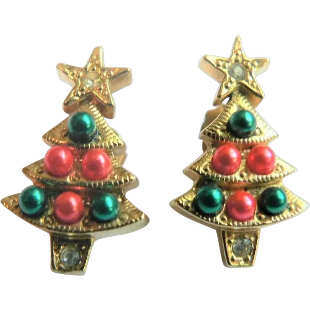 Vintage Avon Pierced Christmas Tree  Earrings - image 1