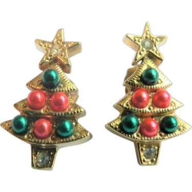 Vintage Avon Pierced Christmas Tree  Earrings - image 1