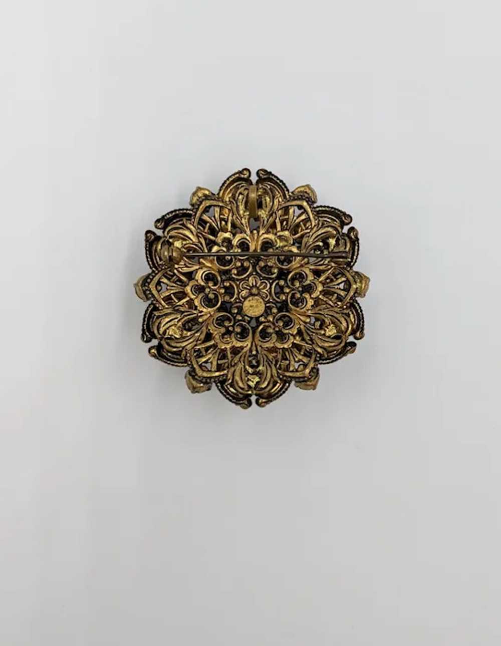 Gorgeous West Germany Ornate Filigree Brooch Red … - image 7