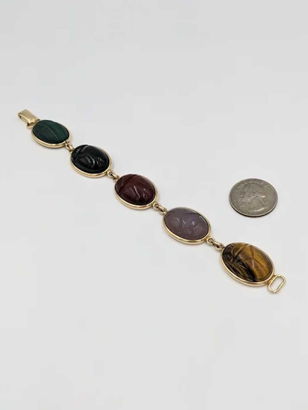 1950's 14K Yellow Gold Scarab Multi Gemstone Scar… - image 10