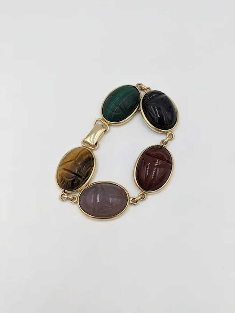 1950's 14K Yellow Gold Scarab Multi Gemstone Scar… - image 11