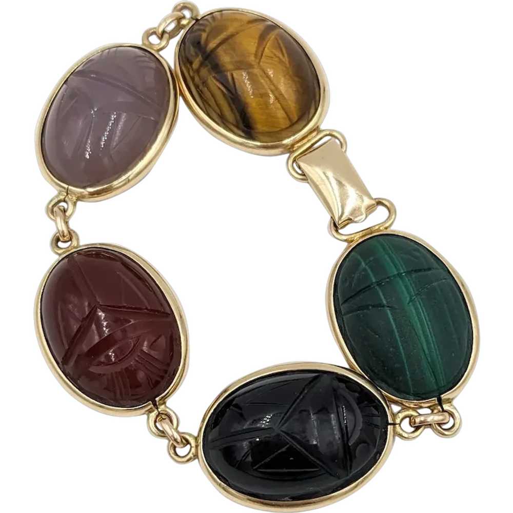 1950's 14K Yellow Gold Scarab Multi Gemstone Scar… - image 1