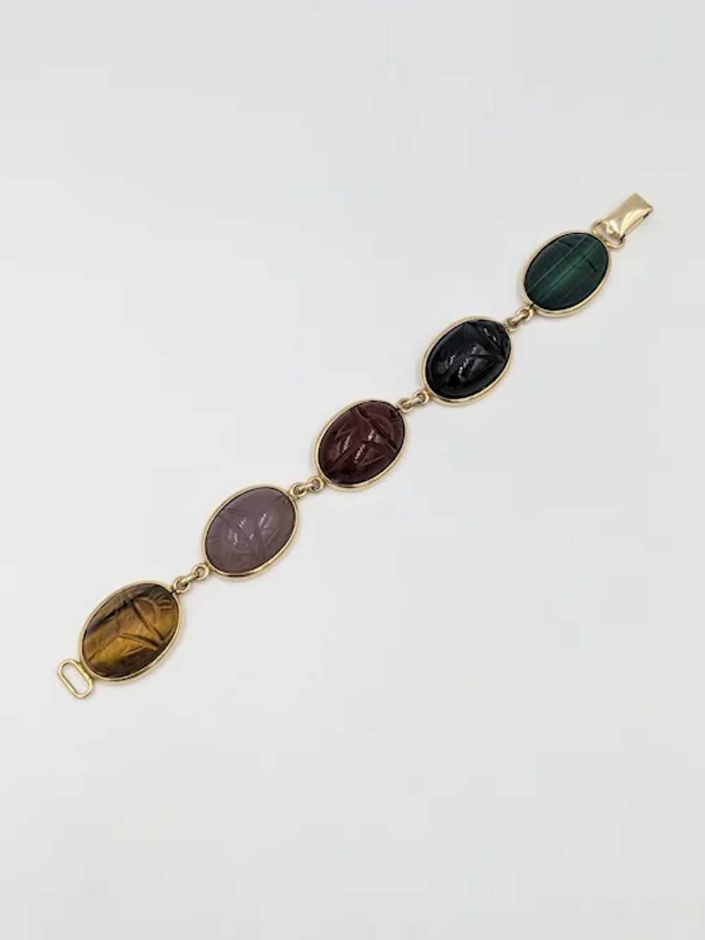 1950's 14K Yellow Gold Scarab Multi Gemstone Scar… - image 2