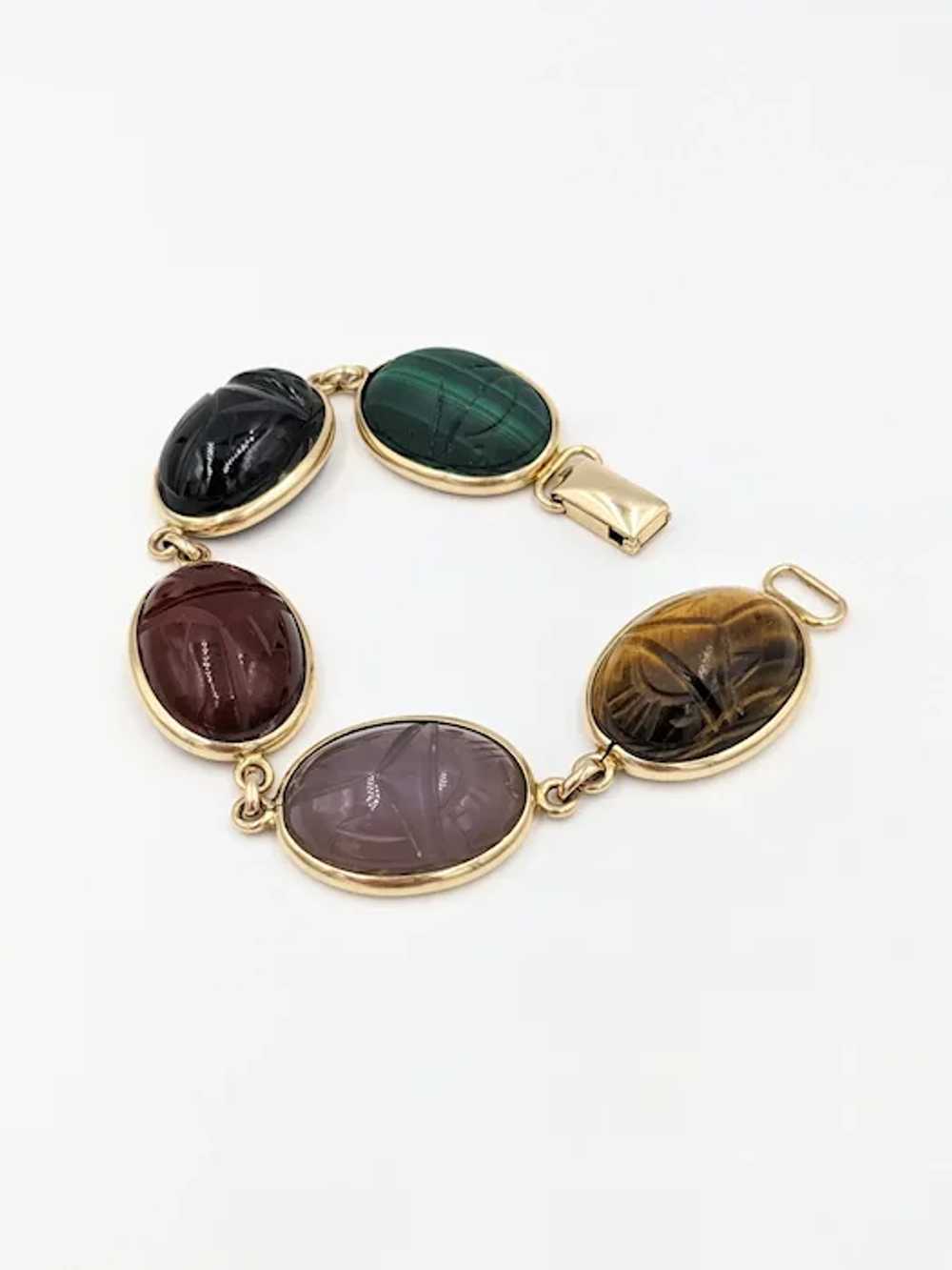 1950's 14K Yellow Gold Scarab Multi Gemstone Scar… - image 3