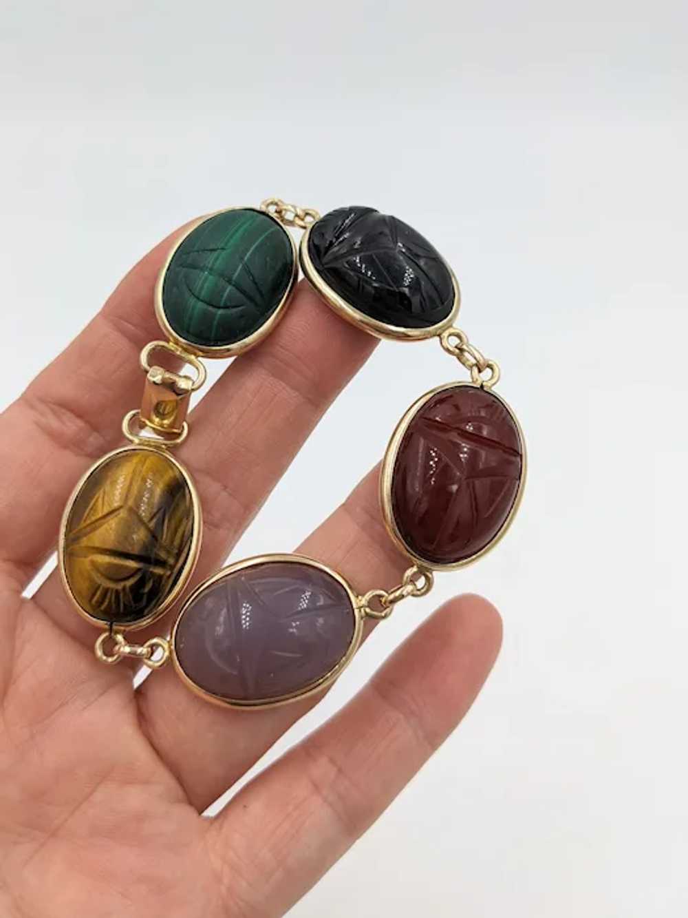 1950's 14K Yellow Gold Scarab Multi Gemstone Scar… - image 4