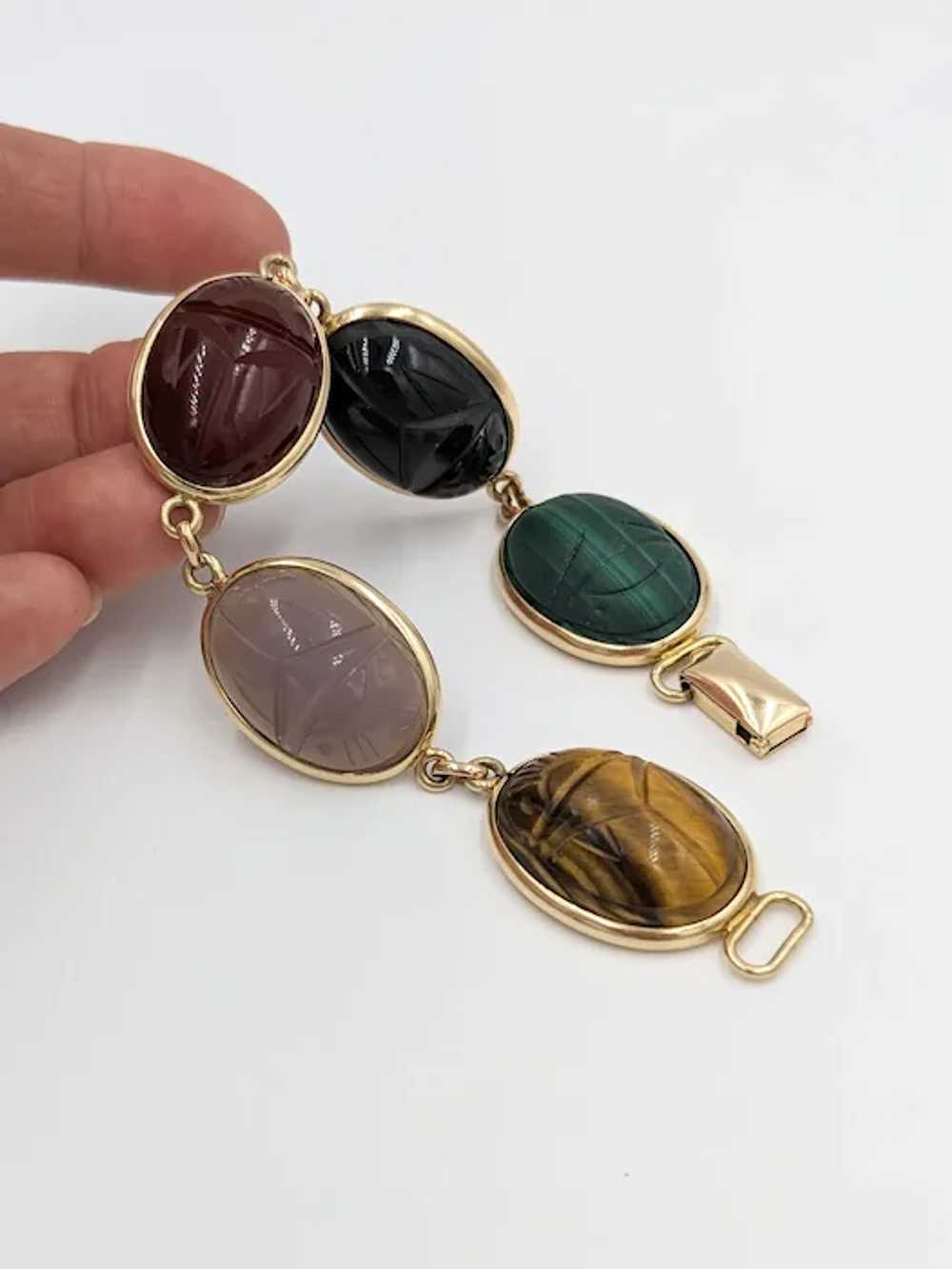 1950's 14K Yellow Gold Scarab Multi Gemstone Scar… - image 7