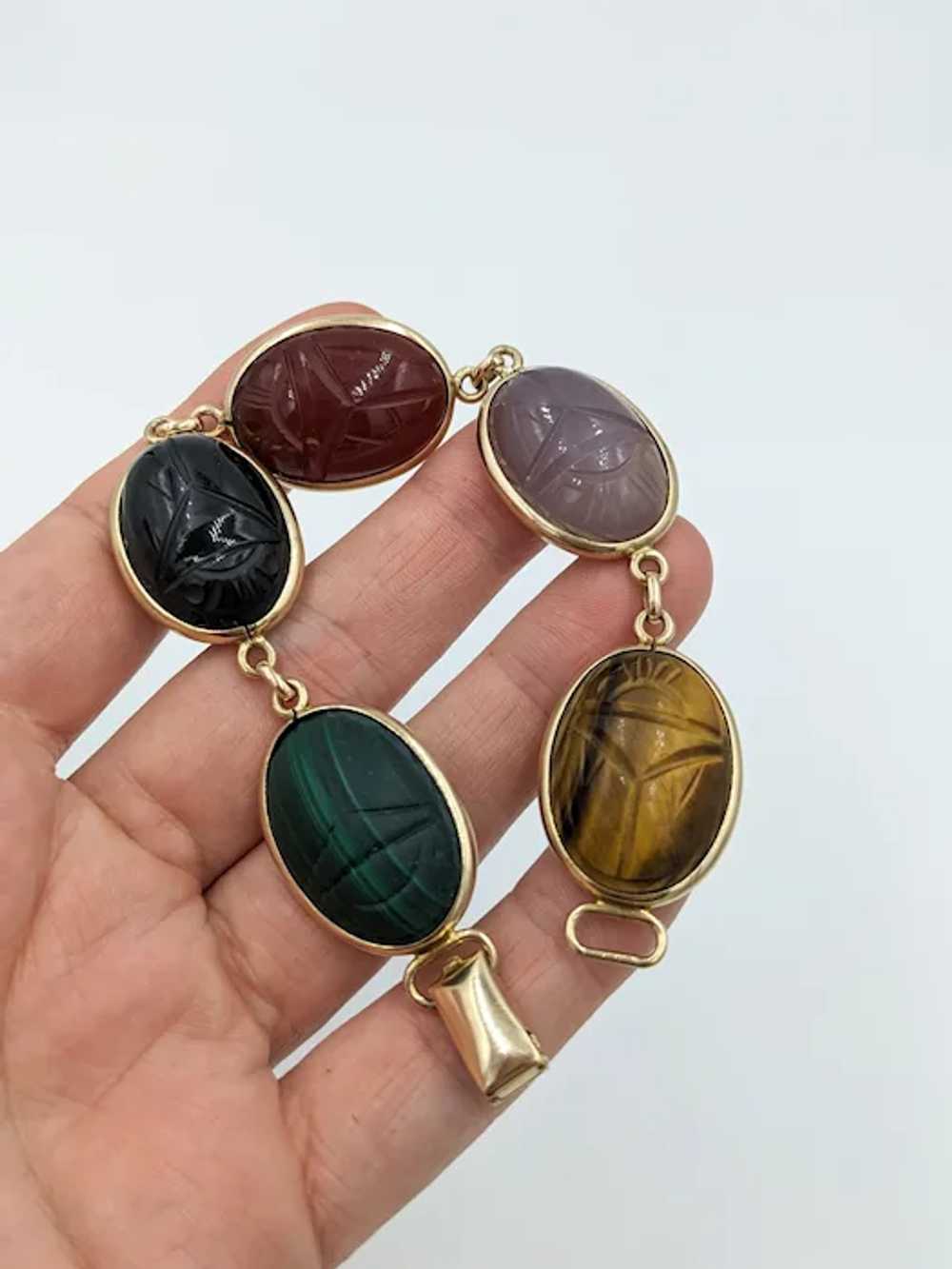 1950's 14K Yellow Gold Scarab Multi Gemstone Scar… - image 8