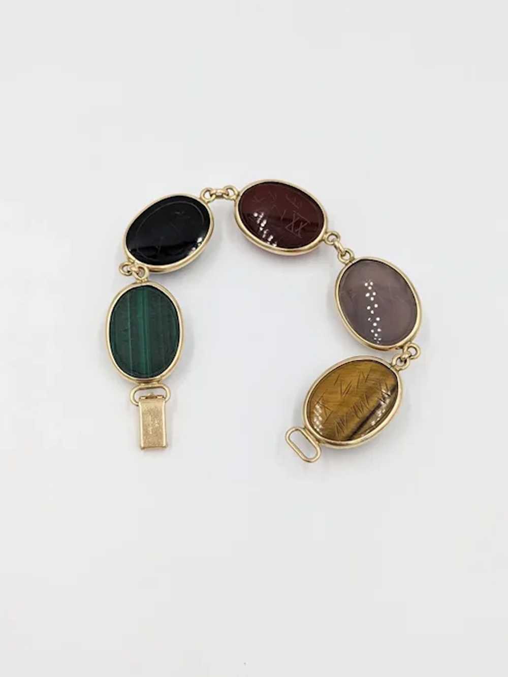 1950's 14K Yellow Gold Scarab Multi Gemstone Scar… - image 9