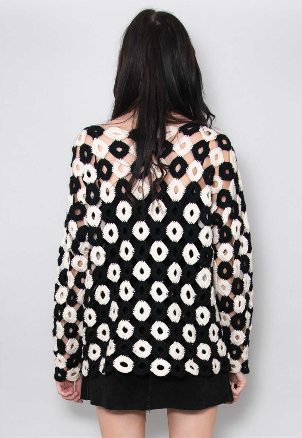 Moschino 80's Vintage Black White Crochet Wool Ca… - image 4