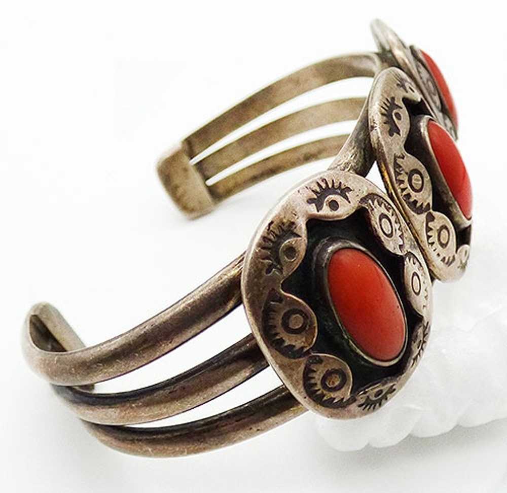 Navajo Shadowbox Coral Sterling Bracelet - image 2