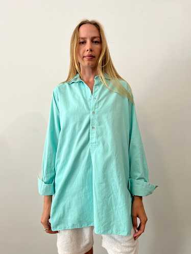 60s Bright Teal European Cotton Pullover Shirt