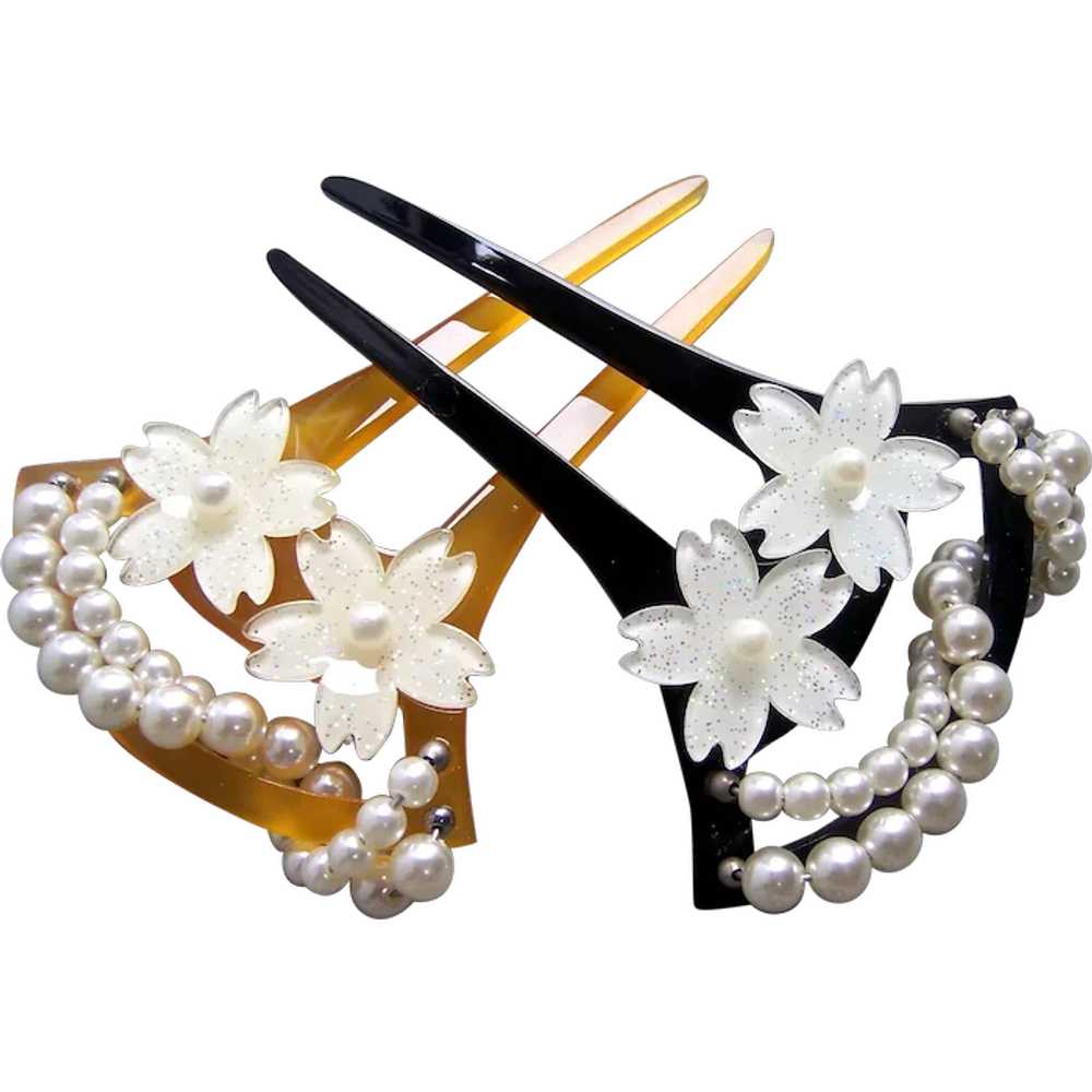 Two Vintage Japanese hair comb kanzashi hair acce… - image 1