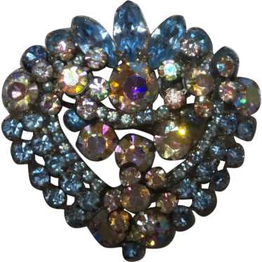 Large Rhinestone and Aurora Borealis Crystal Brooc