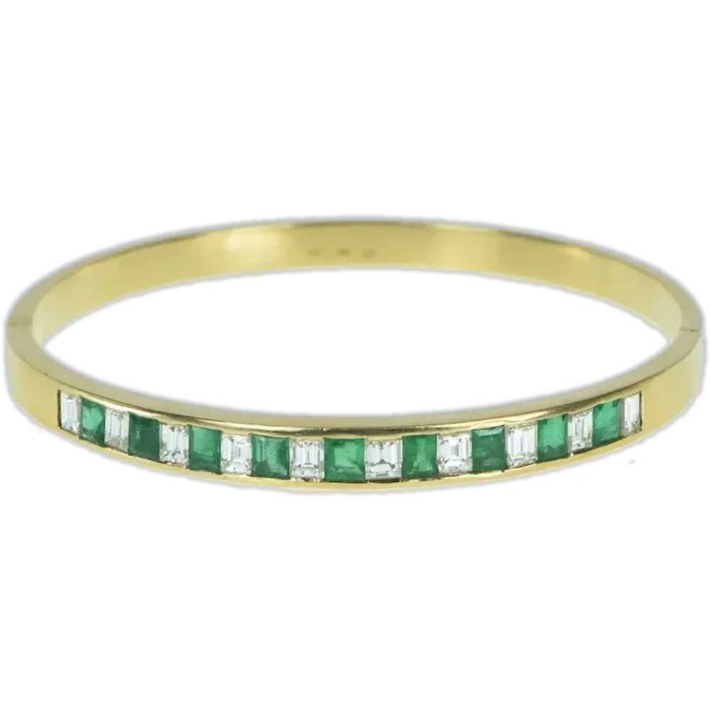 18K 3.90 Ctw Emerald Diamond Vintage Oval Bangle … - image 1