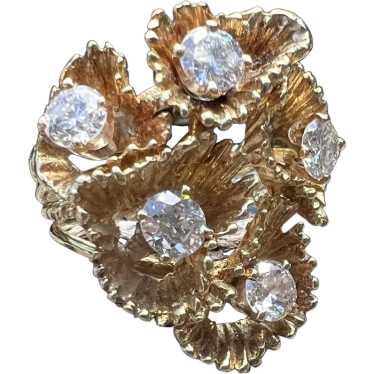 14K Yellow Gold Diamond Cluster Statement Ring