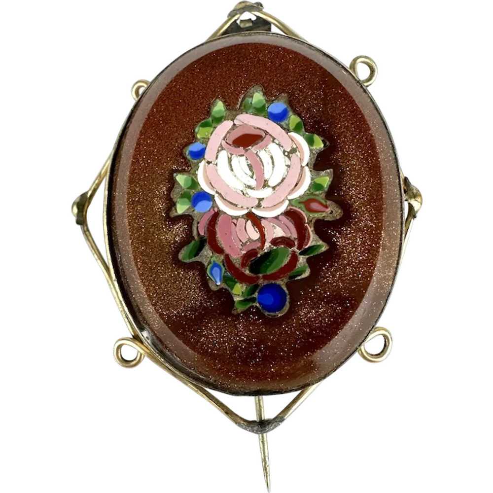 Antique Micromosaic Goldstone Brooch - image 1