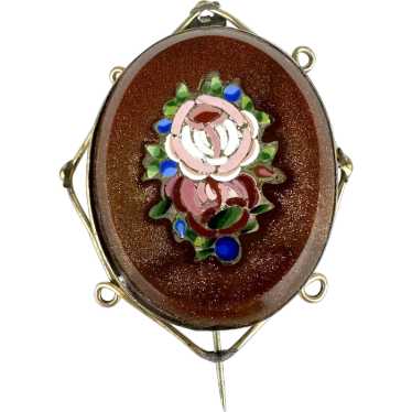 Antique Micromosaic Goldstone Brooch