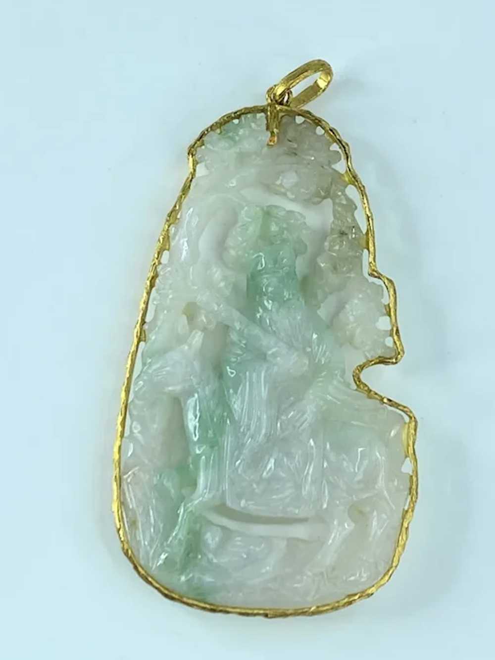 Vintage hand carved Jade custom made 14K pendant - image 2