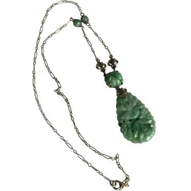 14K Art Deco Lavalier Jadeite Jade Necklace