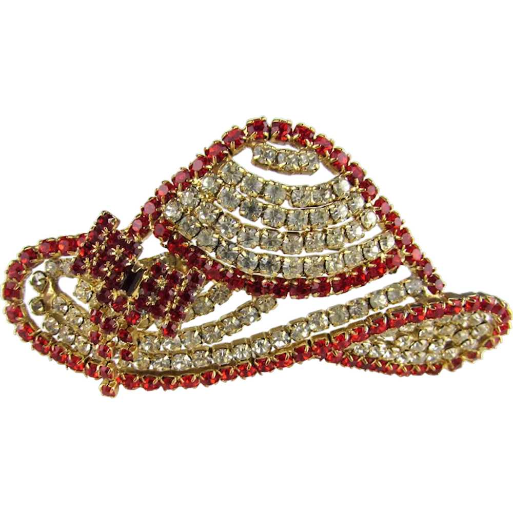 Fancy Hat in Red and Clear Crystals Pin - image 1