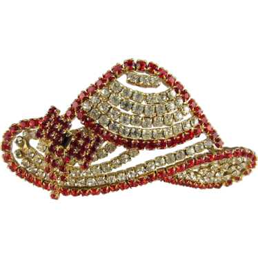 Fancy Hat in Red and Clear Crystals Pin - image 1