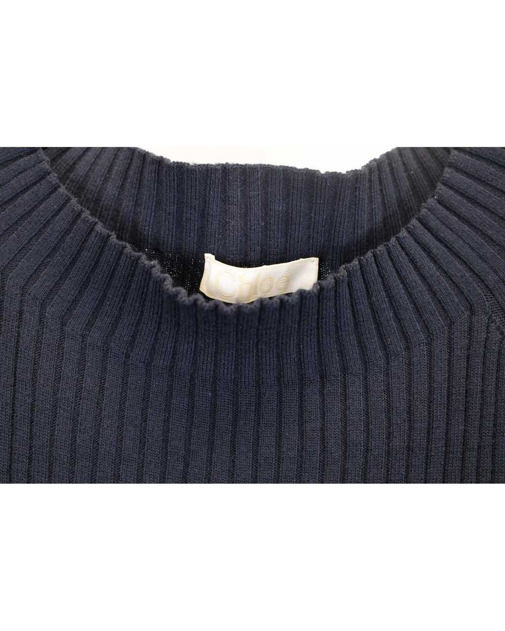 Chloe Navy Blue Ribbed Knit Wool Dress - image 4