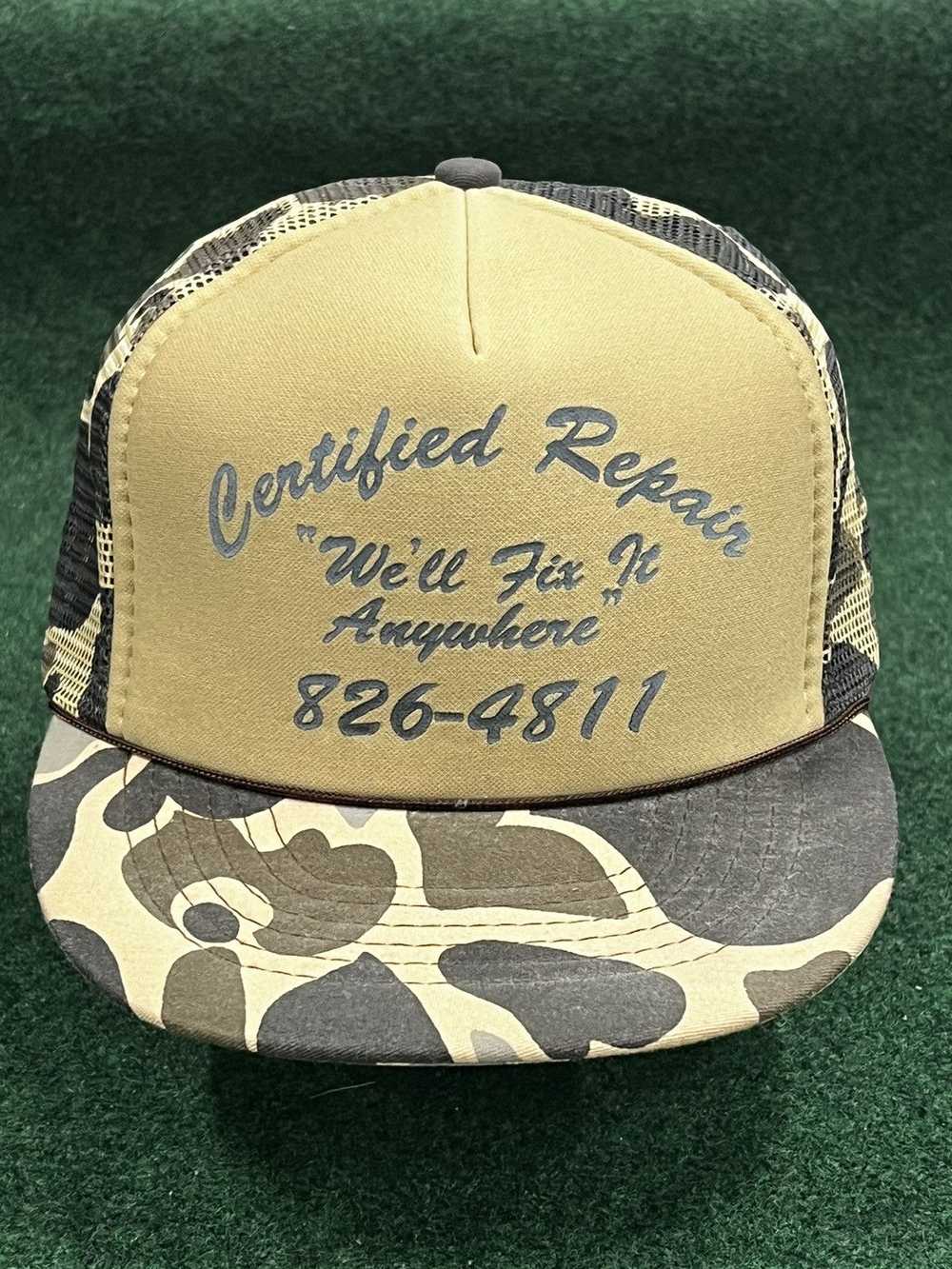 Camo × Trucker Hat × Vintage 90s Certified Repair… - image 1