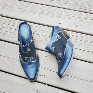 Vintage Vintage 70s Western Boho Blue Leather cow… - image 1