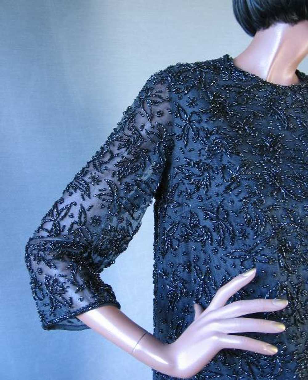 Women's 60s Cocktail Dress Vintage Fully Beaded E… - image 1