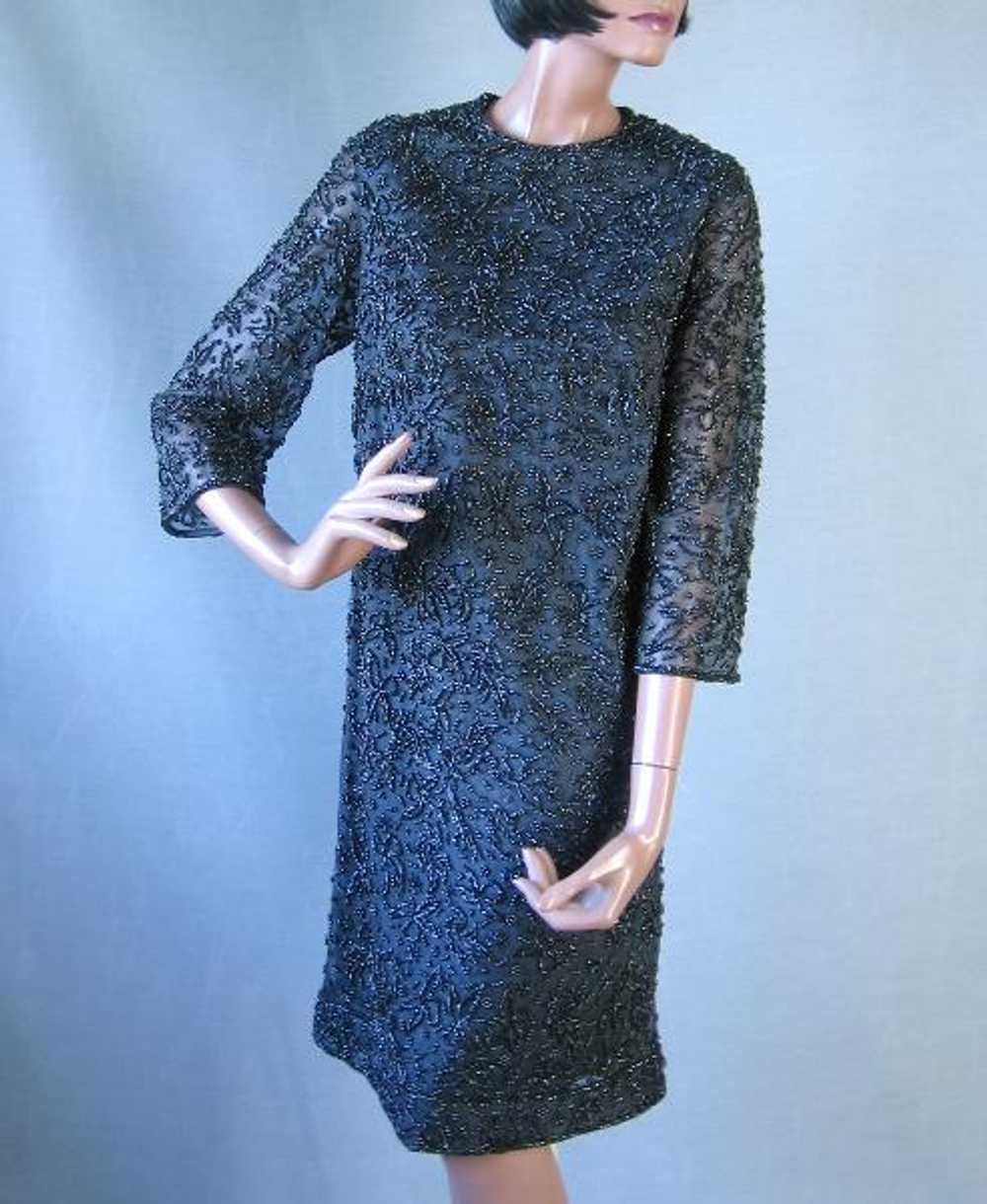 Women's 60s Cocktail Dress Vintage Fully Beaded E… - image 2