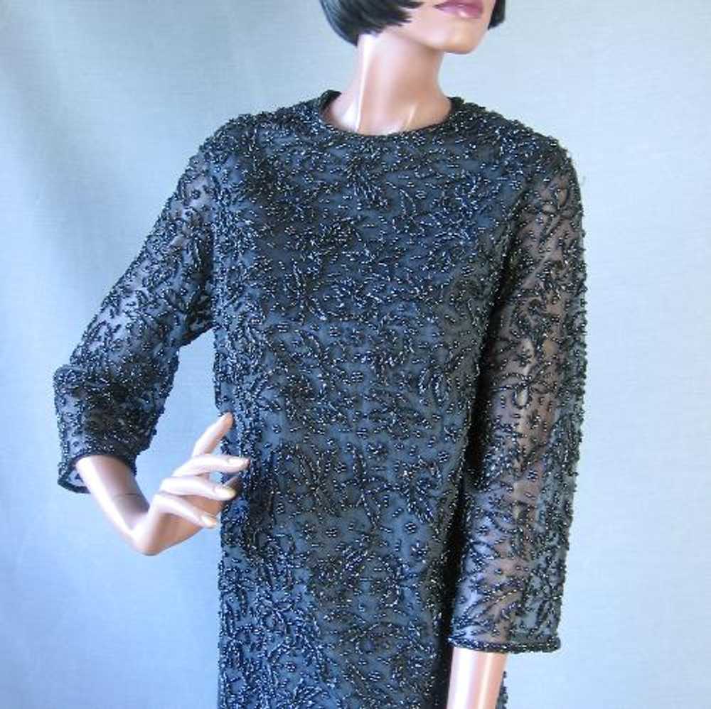 Women's 60s Cocktail Dress Vintage Fully Beaded E… - image 5