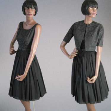 50s Party Dress Outfit with Bolero 60s Vintage Fu… - image 1