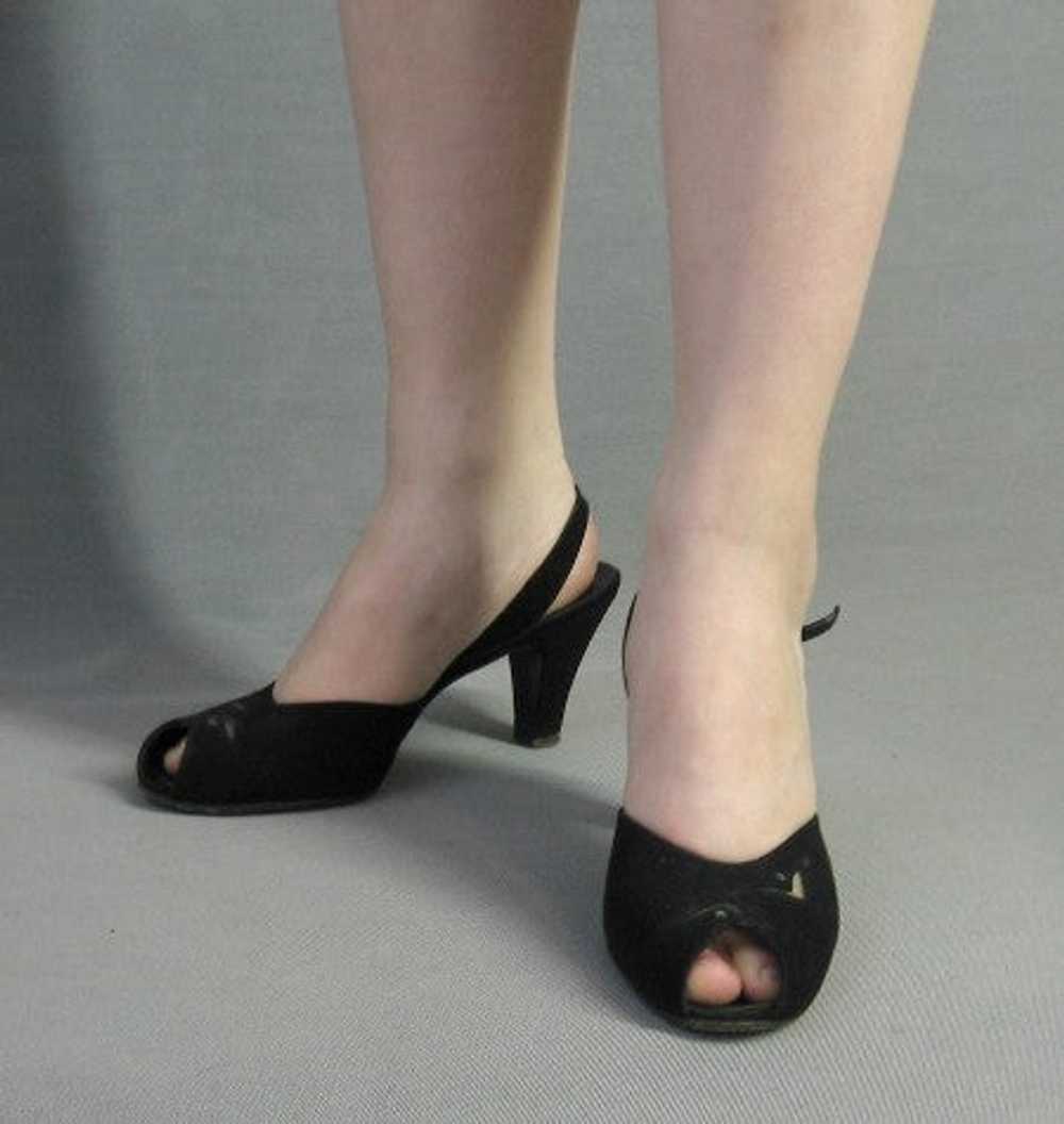 50s Vintage Women's Heels Peeptoe Slingback Shoes… - image 3