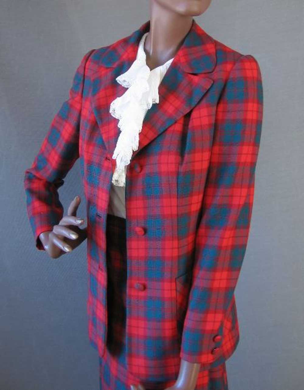 Women's Vintage 60s Skirt Jacket Suit Set Tartan … - image 10