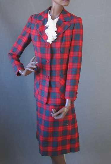 Women's Vintage 60s Skirt Jacket Suit Set Tartan … - image 1