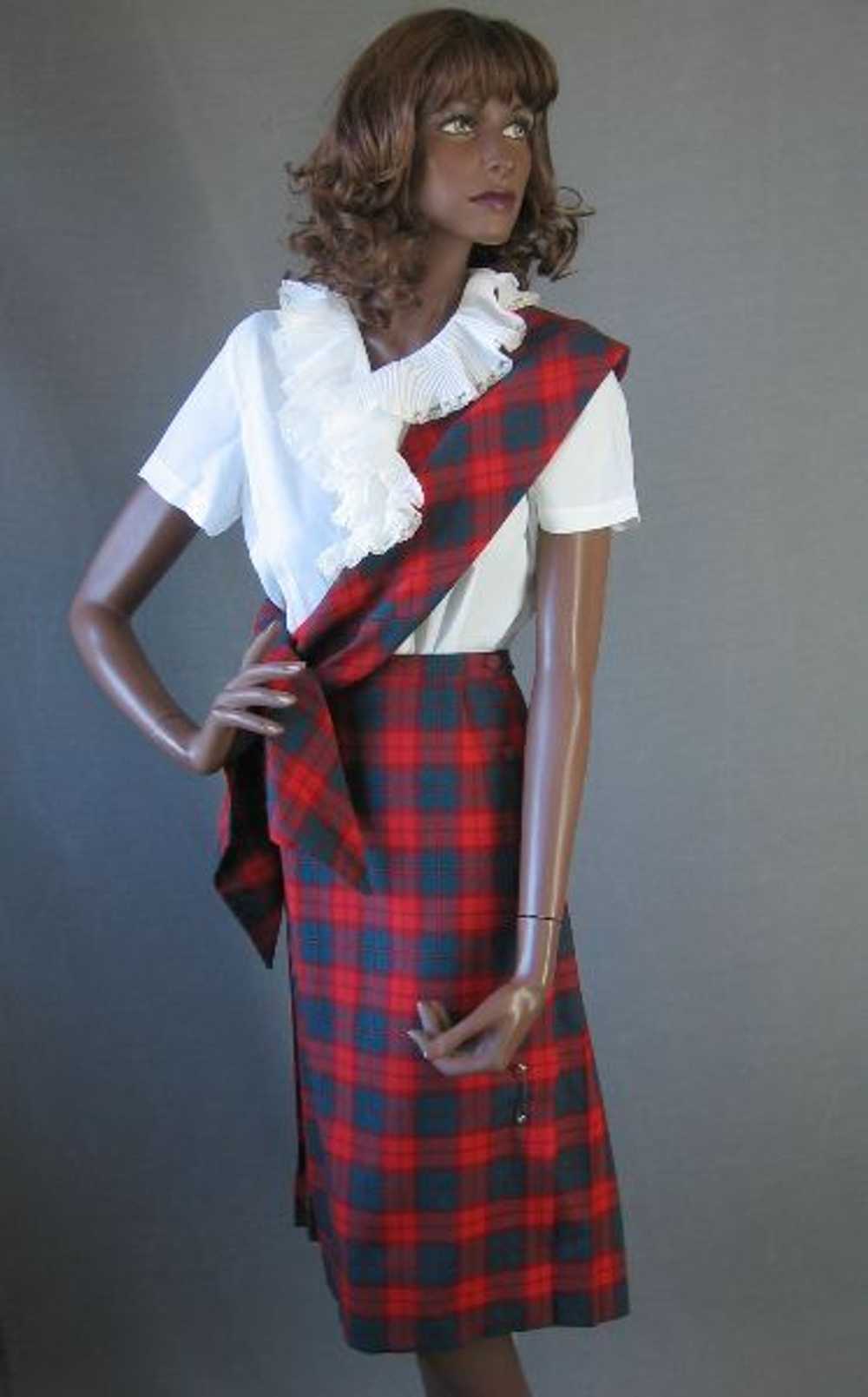 Women's Vintage 60s Skirt Jacket Suit Set Tartan … - image 3