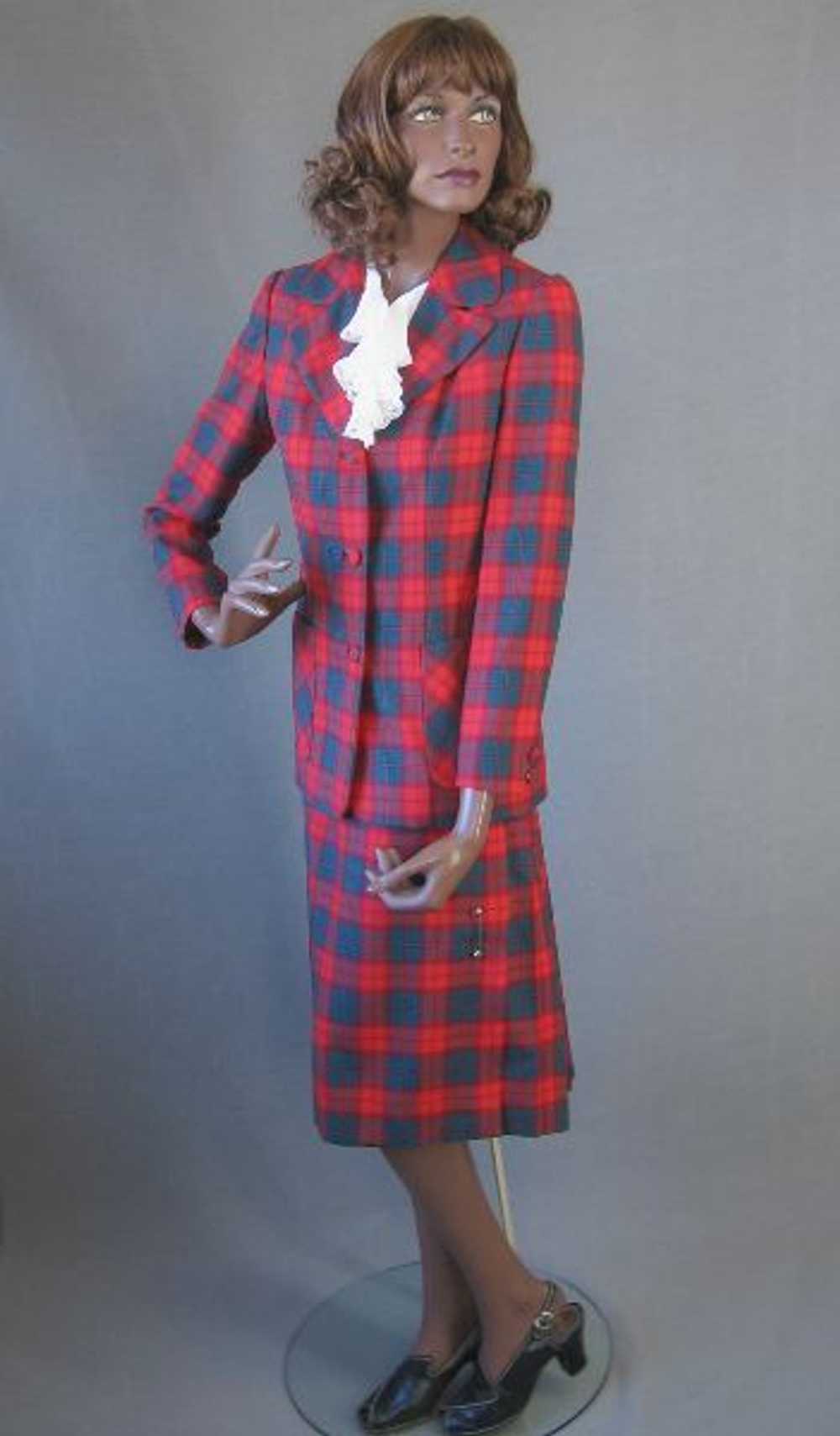 Women's Vintage 60s Skirt Jacket Suit Set Tartan … - image 7