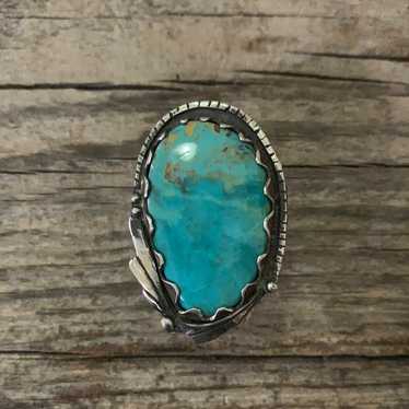 Vintage Native American Silver Turquoise Ring Siz… - image 1