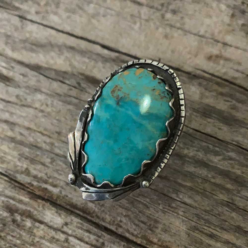 Vintage Native American Silver Turquoise Ring Siz… - image 2