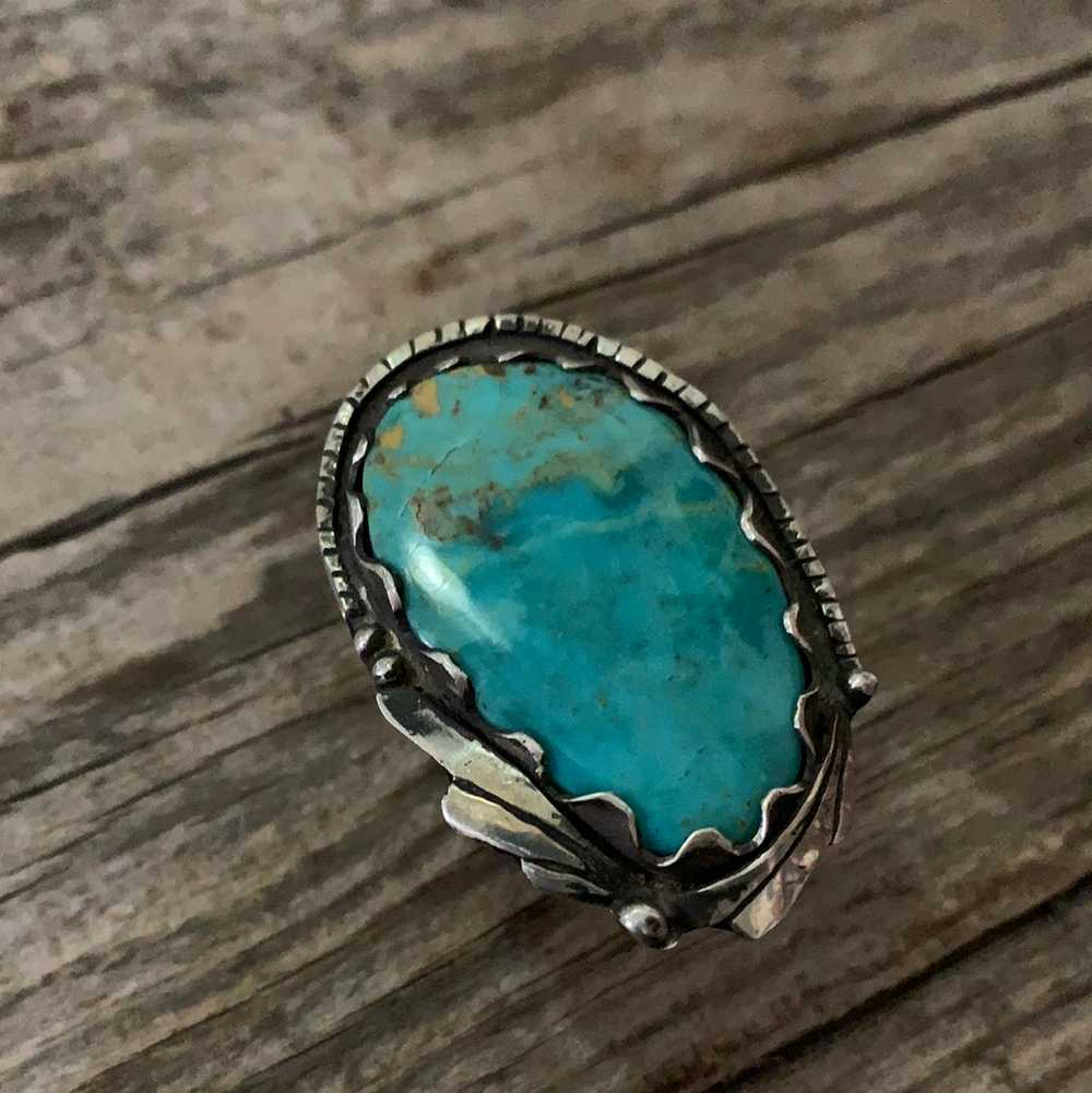 Vintage Native American Silver Turquoise Ring Siz… - image 3