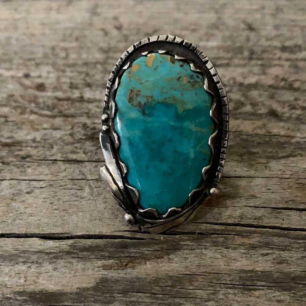 Vintage Native American Silver Turquoise Ring Siz… - image 7