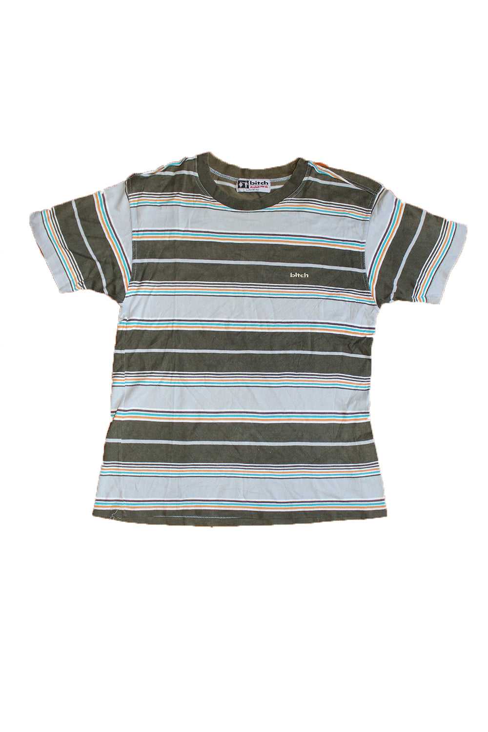 Vintage 90's BITCH Skateboards Striped T-shirt - image 1